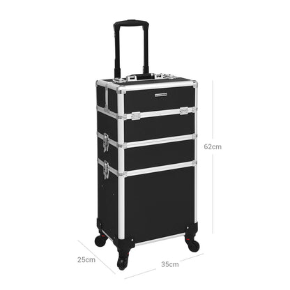 Kosmetikkoffer, Trolley, 3-in-1, Beautycase, Schminkkoffer, groß, Friseurkoffer, abschließbar, schwarz, SONGMICS, 4