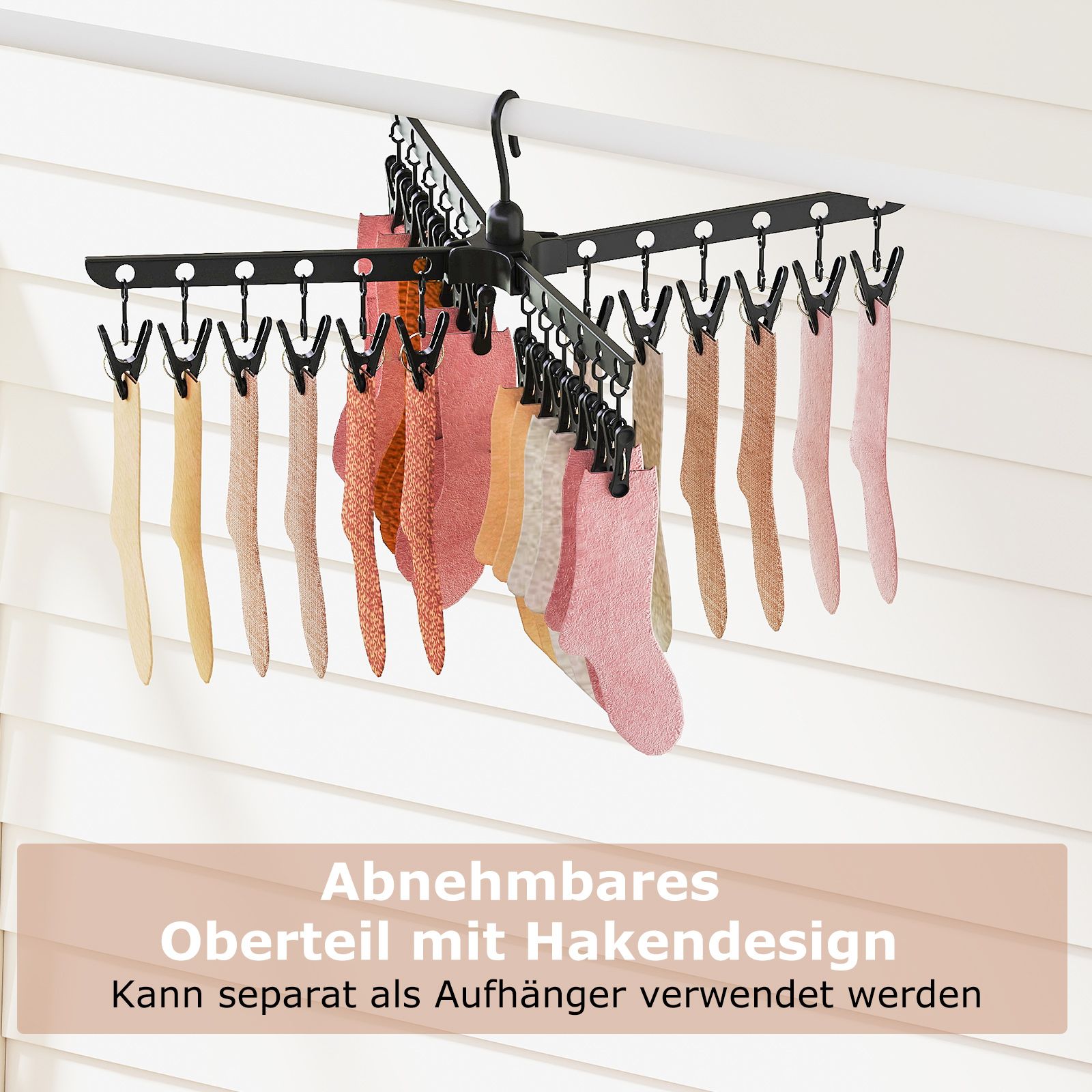 Wäscheständer Turm, 3-stufiger, Wäscheständer klappbar, Wäscheständer hoch 178cm, drehbare Arme, Schwarz, Costway, 6