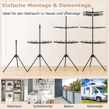 Wäscheständer Turm, 3-stufiger, Wäscheständer klappbar, Wäscheständer hoch 178cm, drehbare Arme, Schwarz, Costway, 8