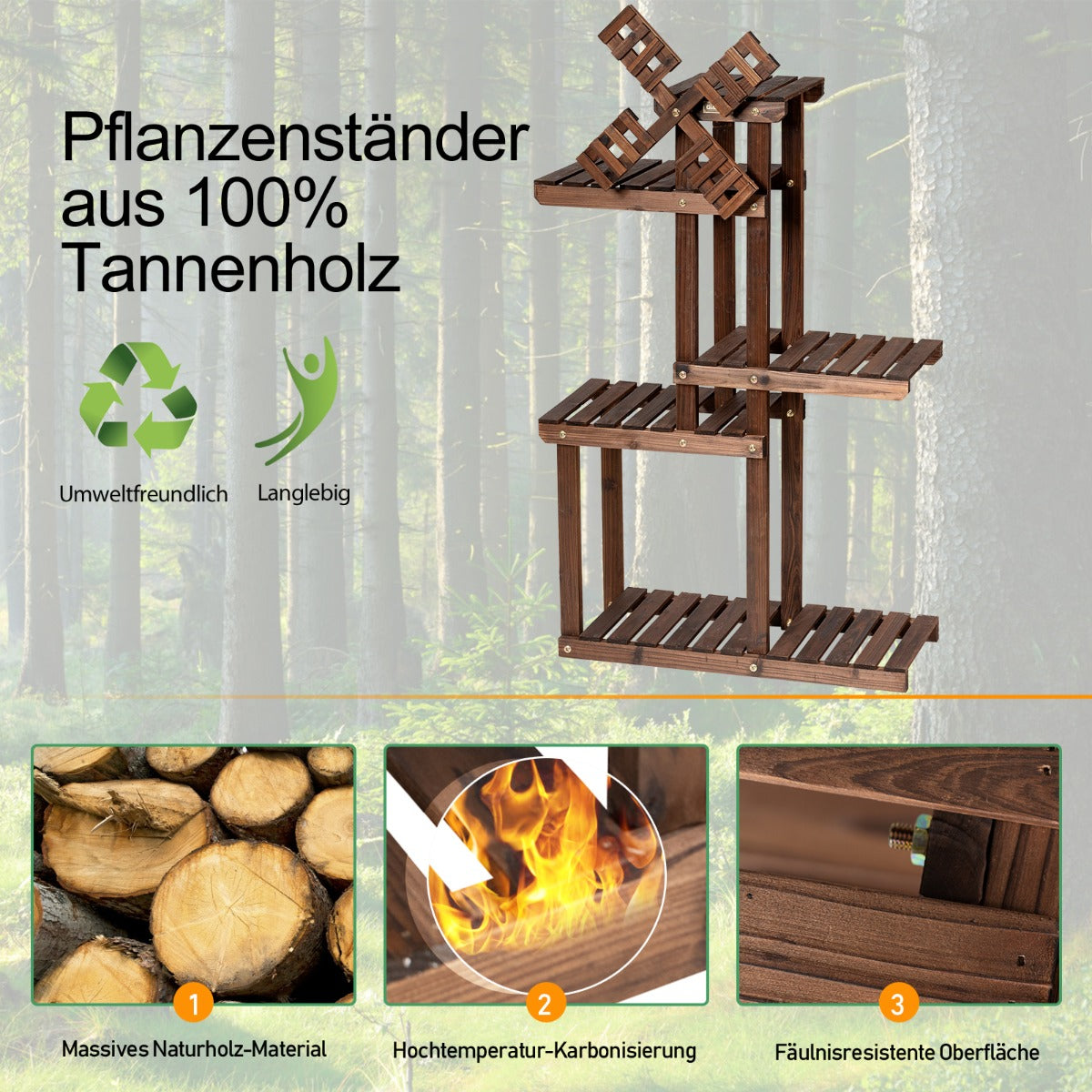 Blumenständer, Pflanzenregal, Pflanzenregal Schmal, 5-stufiges Pflanzenregal, Blumenregal mit Windmühle, Costway, 5
