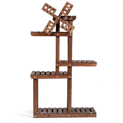 Blumenständer, Pflanzenregal, Pflanzenregal Schmal, 5-stufiges Pflanzenregal, Blumenregal mit Windmühle, Costway, 6