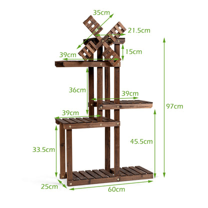 Blumenständer, Pflanzenregal, Pflanzenregal Schmal, 5-stufiges Pflanzenregal, Blumenregal mit Windmühle, Costway, 7