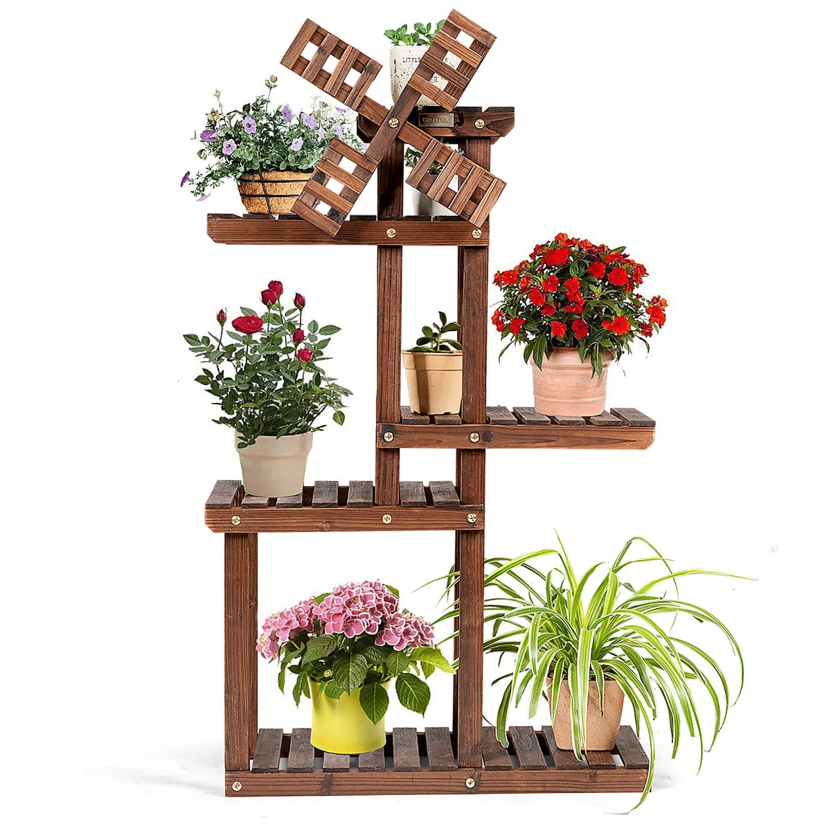 Blumenständer, Pflanzenregal, Pflanzenregal Schmal, 5-stufiges Pflanzenregal, Blumenregal mit Windmühle, Costway, 1