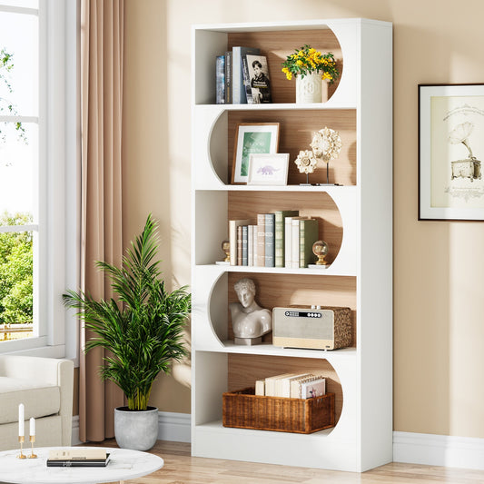 Bücherregal, 5-Stöckiges, Schmales Regal 80x30x180 cm, Standbücherregal mit Lagerregalen, Große Offene Aufbewahrungsregal, Weiß Walnuss, Tribesigns, 1