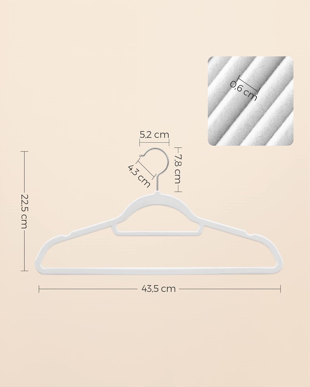 Kleiderbügel, 50er Set, Hosenbügel, 43,5cm, Kleiderbügel platzsparend, mit Stange für Krawatten, Roségold-Weiß, SONGMICS, 8