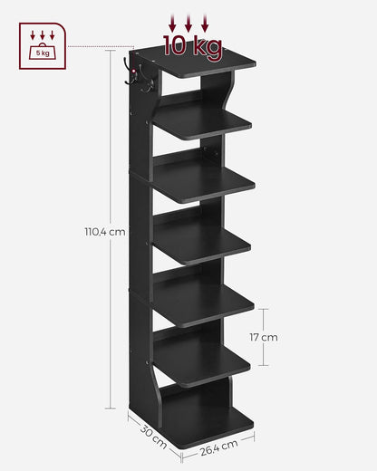 Schuhregal schmal, Standregal mit 7 Ebenen, platzsparend, für Eingangsbereich, Ecke, Schuhablage, schwarz, VASAGLE, 1