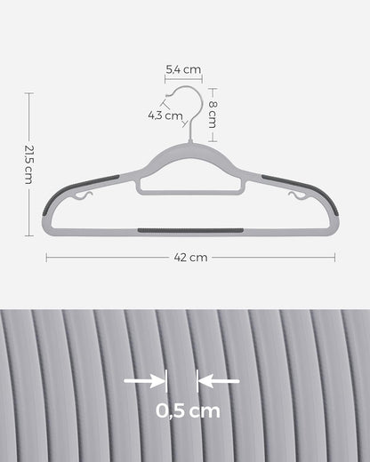 Kleiderbügel 30er Set, Hosenbügel, 42cm, Garderobenbügel, Platzsparend, aus Kunststoff, Grau, SONGMICS, 6