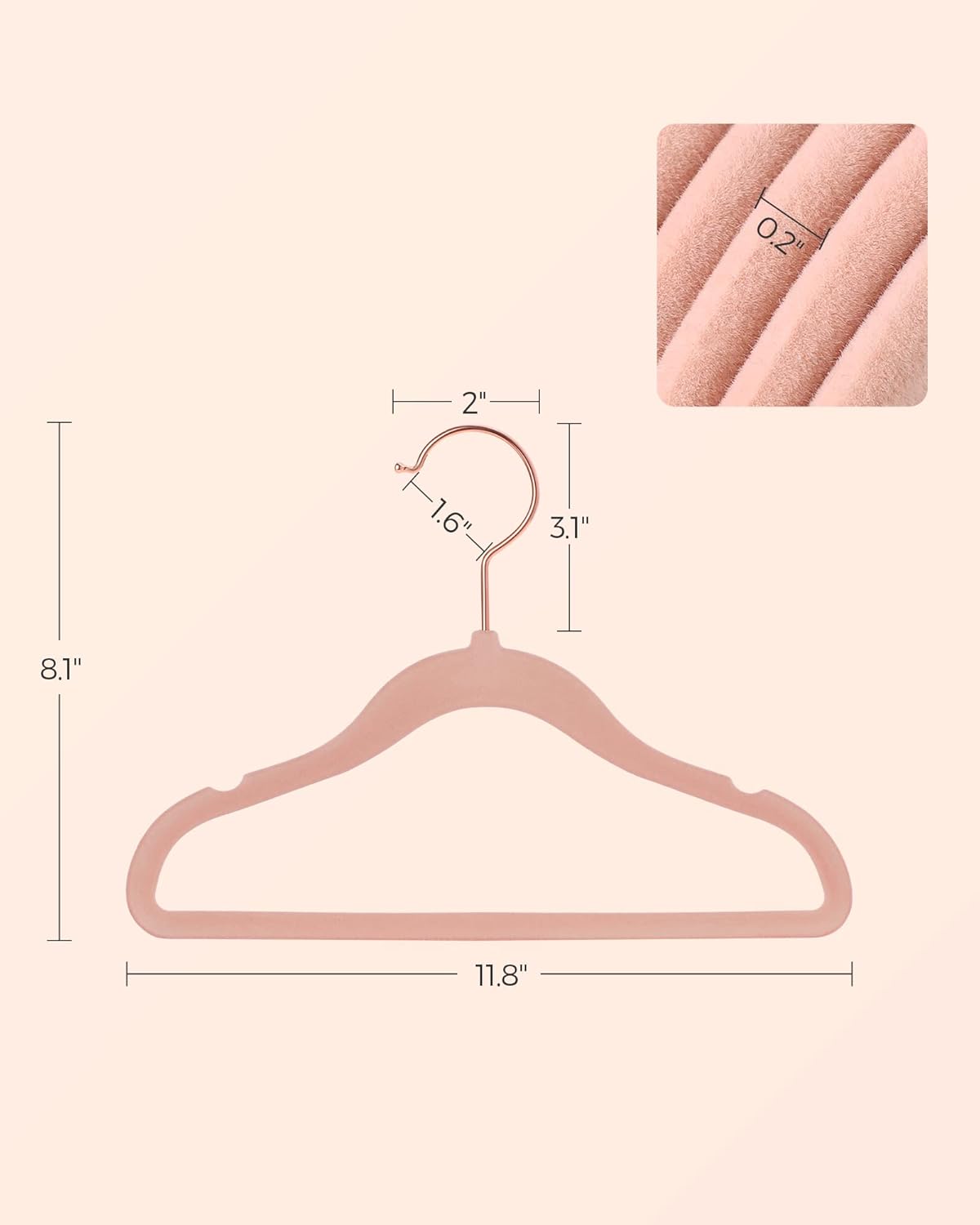 Kinderkleiderbügel, 50er Set, für Kinderkleidung, Samtbügel, Kleiderbügel platzsparend, Rosa, SONGMICS, 6