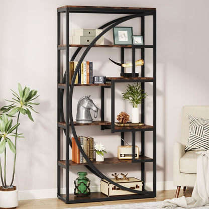 Bücherregal, 5-stöckiges, Bücherständer, mit 8 offenen Fächern, Schmales Regal, 80 x 30 x 180 cm, Standregal, Vintage Braun, Tribesigns, 1