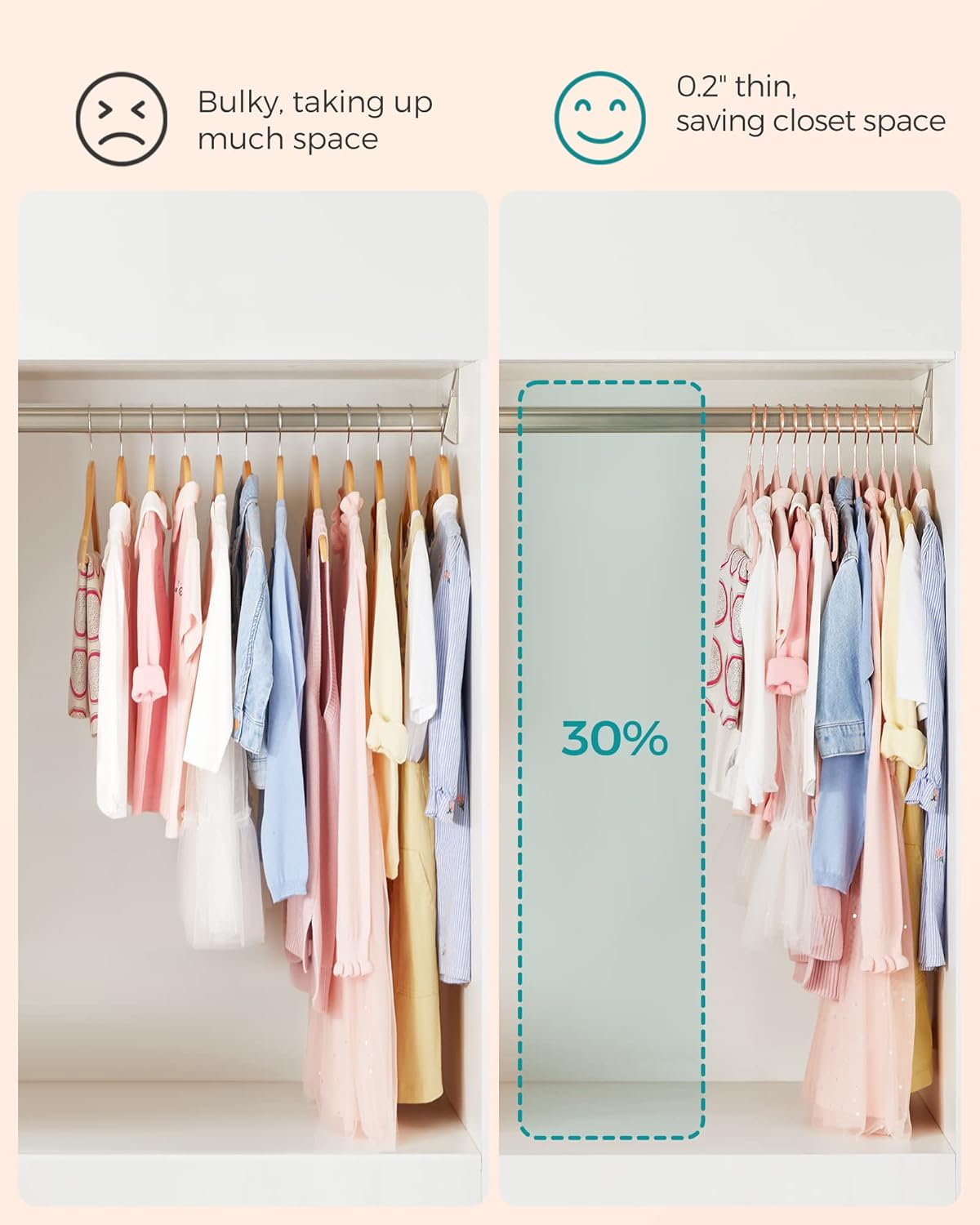 Kinderkleiderbügel, 50er Set, für Kinderkleidung, Samtbügel, Kleiderbügel platzsparend, Rosa, SONGMICS, 7