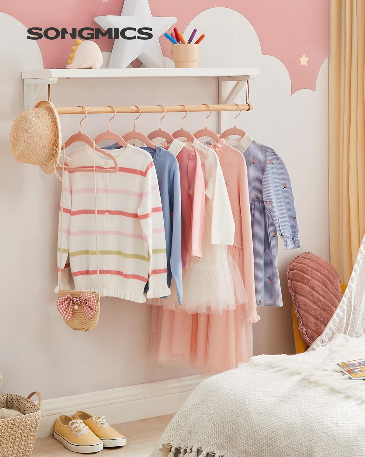 Kinderkleiderbügel, 50er Set, für Kinderkleidung, Samtbügel, Kleiderbügel platzsparend, Rosa, SONGMICS, 5