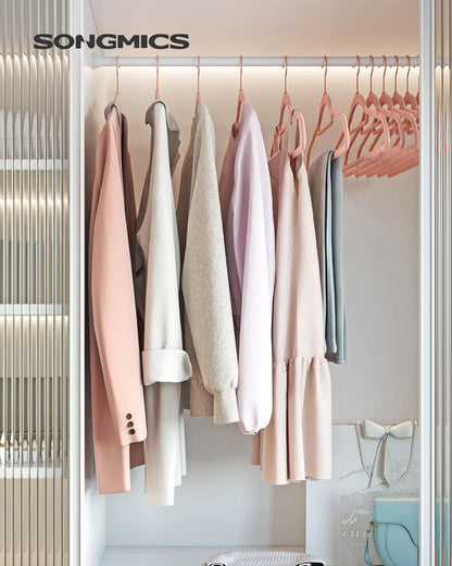Kleiderbügel Samt, 50er Set, Hosenbügel, 43,5cm, Samtbügel, mit Stange für Krawatten, Roségold-Rosa, SONGMICS, 6
