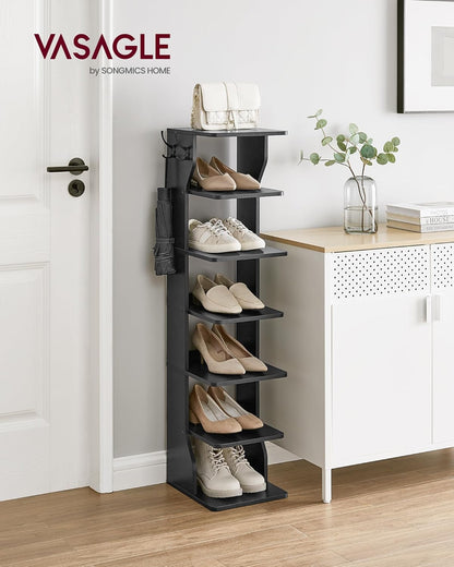 Schuhregal schmal, Standregal mit 7 Ebenen, platzsparend, für Eingangsbereich, Ecke, Schuhablage, schwarz, VASAGLE, 1