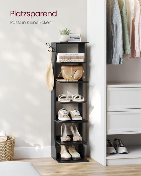 Schuhregal schmal, Standregal mit 7 Ebenen, platzsparend, für Eingangsbereich, Ecke, Schuhablage, schwarz, VASAGLE, 1