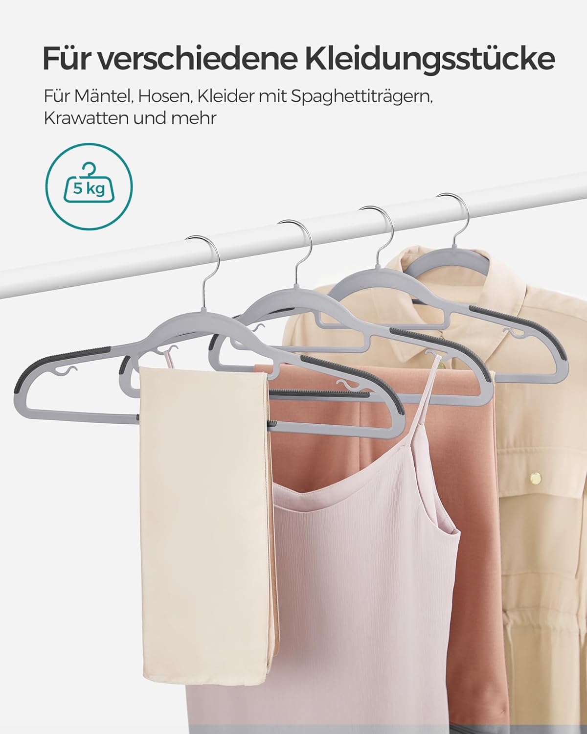 Kleiderbügel 30er Set, Hosenbügel, 42cm, Garderobenbügel, Platzsparend, aus Kunststoff, Grau, SONGMICS, 4