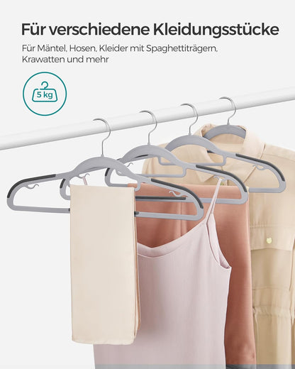 Kleiderbügel 30er Set, Hosenbügel, 42cm, Garderobenbügel, Platzsparend, aus Kunststoff, Grau, SONGMICS, 4