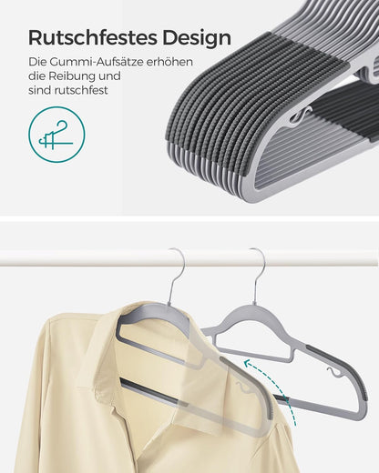Kleiderbügel 30er Set, Hosenbügel, 42cm, Garderobenbügel, Platzsparend, aus Kunststoff, Grau, SONGMICS, 3