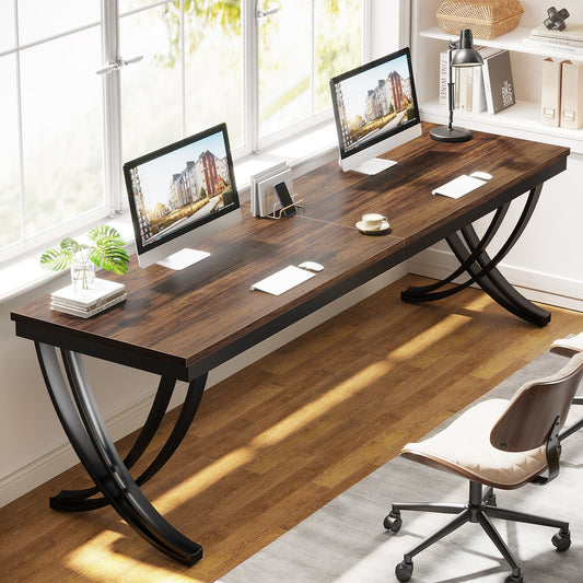 Schreibtisch, 200 x 70 x 75 cm, Konferenztisch, für 6–8 Personen, Bürotisch, für Meeting, mit starkem Metallrahmen, Braun, Tribesigns, 1