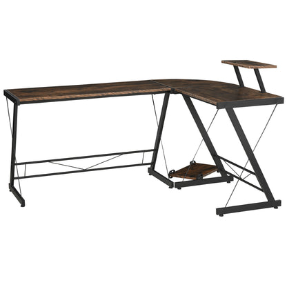 HOMCOM - Computertisch  Eckschreibtisch im Vintage-Stil, Spanplatte+Metall, Vintagebraun-Schwarz, 155x115x91,5cm