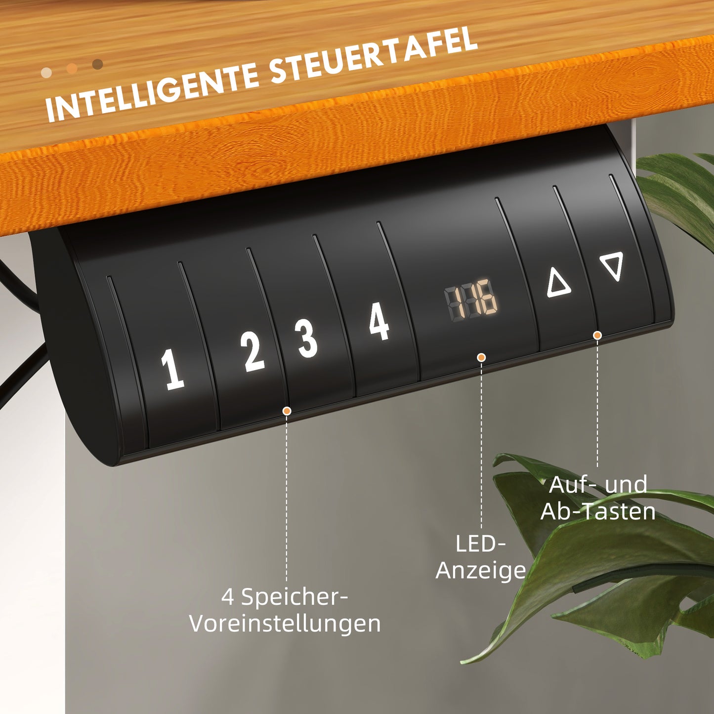 Vinsetto - Stehtisch höhenverstellbar, elektrisch, 120x60x72-116cm, mit Anti-Kollision, Kabelbox, Haken zum Aufhängen, Spanplatte, Naturholz