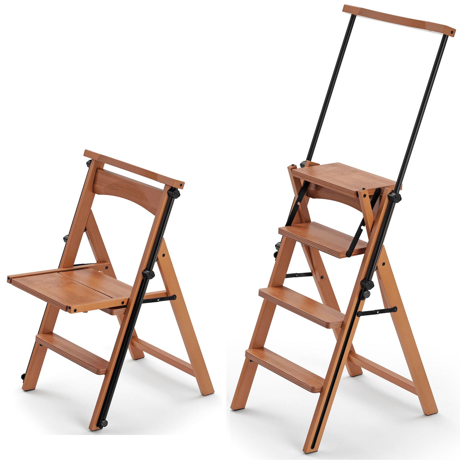 ELETTA - Leiter, Trittleiter, Trittleiter 4 stufen, umwandelbarer Stuhl, mit Sicherheitssystem, kirschfarben, 3