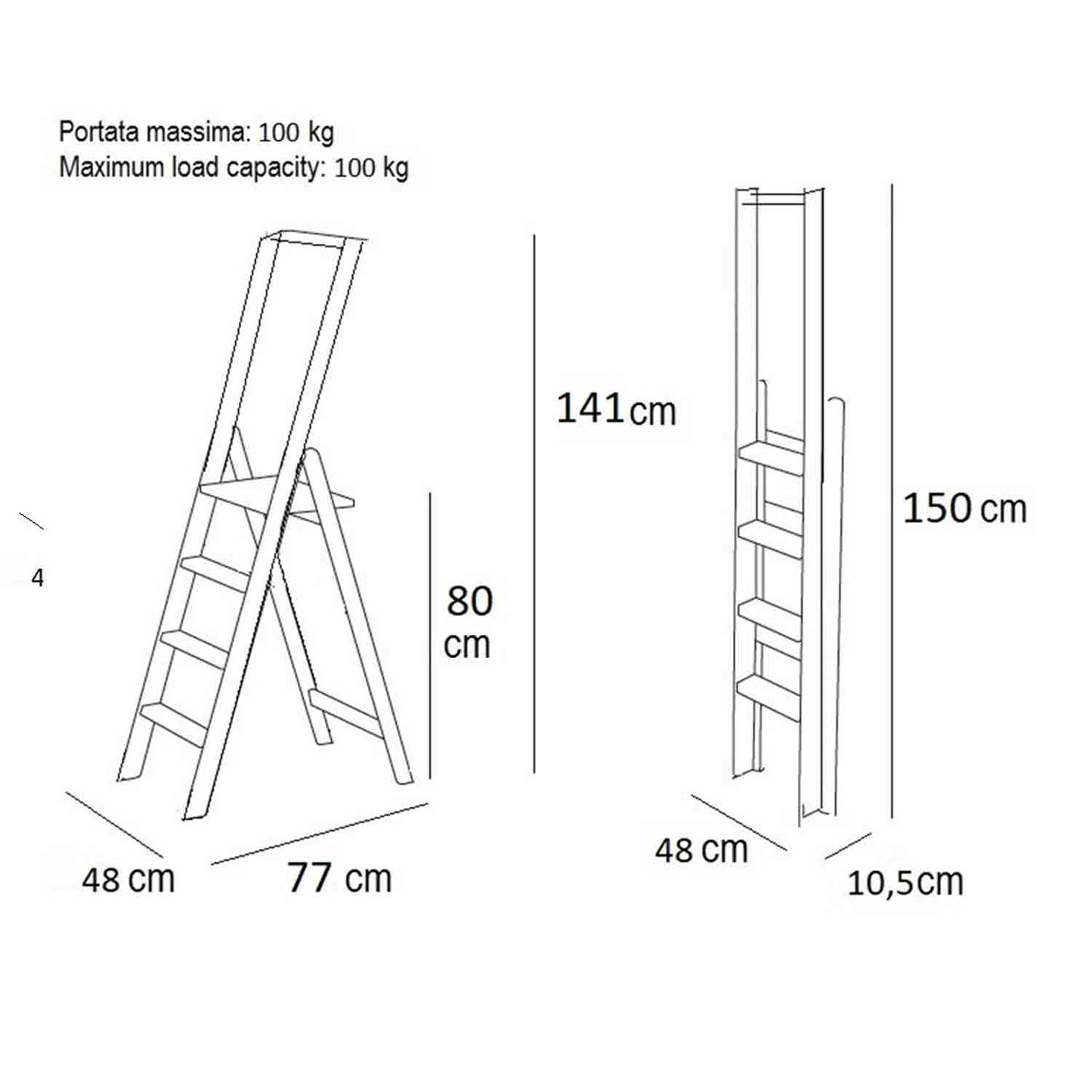 KIMORA 4, Trittleiter 4 stufen, aus rutschfestem Holz, breiter Plattform, stabilen Füßen, Kirschfarbe, Made in Italy - 5