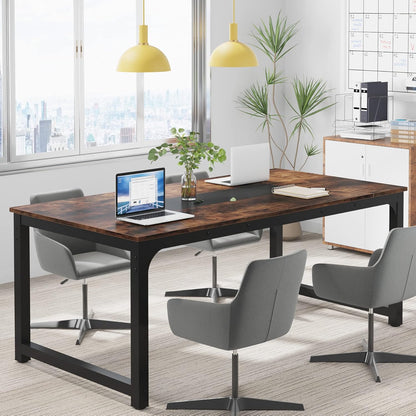 Schreibtisch, 180 x 90 x 77 cm, Computertisch, PC Tisch, Bürotisch, Arbeitstisch, Konferenztisch, für Home Office, Rustikales Braun, Tribesigns, 11