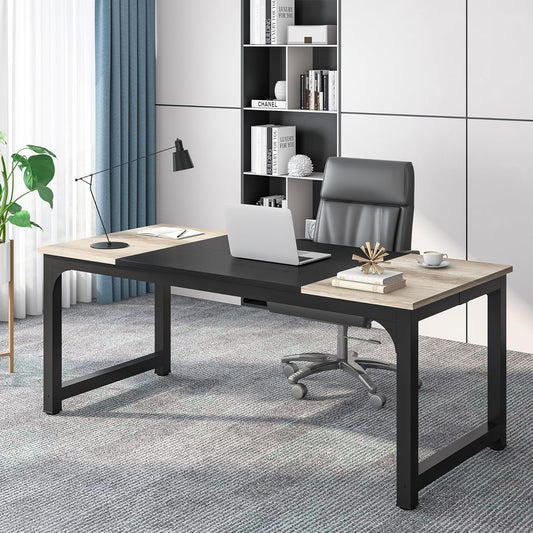 Schreibtisch, 180 x 80 x 75 cm Computertisch, PC Tisch, Bürotisch, für Home Office, Konferenztisch, Vintage-Grau Schwarz, Tribesigns, 2