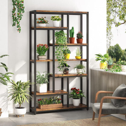 Bücherregal, mit 7 Ebenen, Schmales Regal, 100 x 30 x 200 cm, Bücherständer, Standregal mit Stahlrahmen, Freistehendes Regal, Braun, Tribesigns, 9