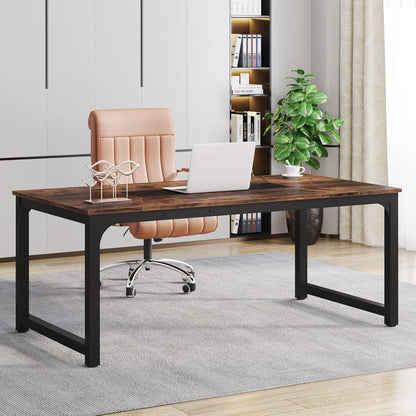 Schreibtisch, 180 x 90 x 77 cm, Computertisch, PC Tisch, Bürotisch, Arbeitstisch, Konferenztisch, für Home Office, Rustikales Braun, Tribesigns, 8