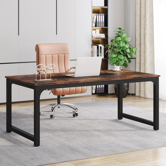 Schreibtisch, 180 x 90 x 77 cm, Computertisch, PC Tisch, Bürotisch, Arbeitstisch, Konferenztisch, für Home Office, Rustikales Braun, Tribesigns, 8