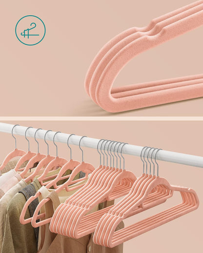 Kleiderbügel, 50er Set, Hosenbügel, 43,5cm, Samtbügel, mit Stange für Krawatten, Silber-Rosa, SONGMICS, 3