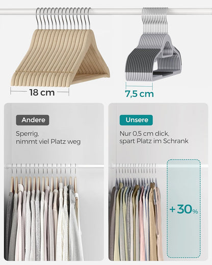 Kleiderbügel 30er Set, Hosenbügel, 42cm, Garderobenbügel, Platzsparend, aus Kunststoff, Grau, SONGMICS, 7