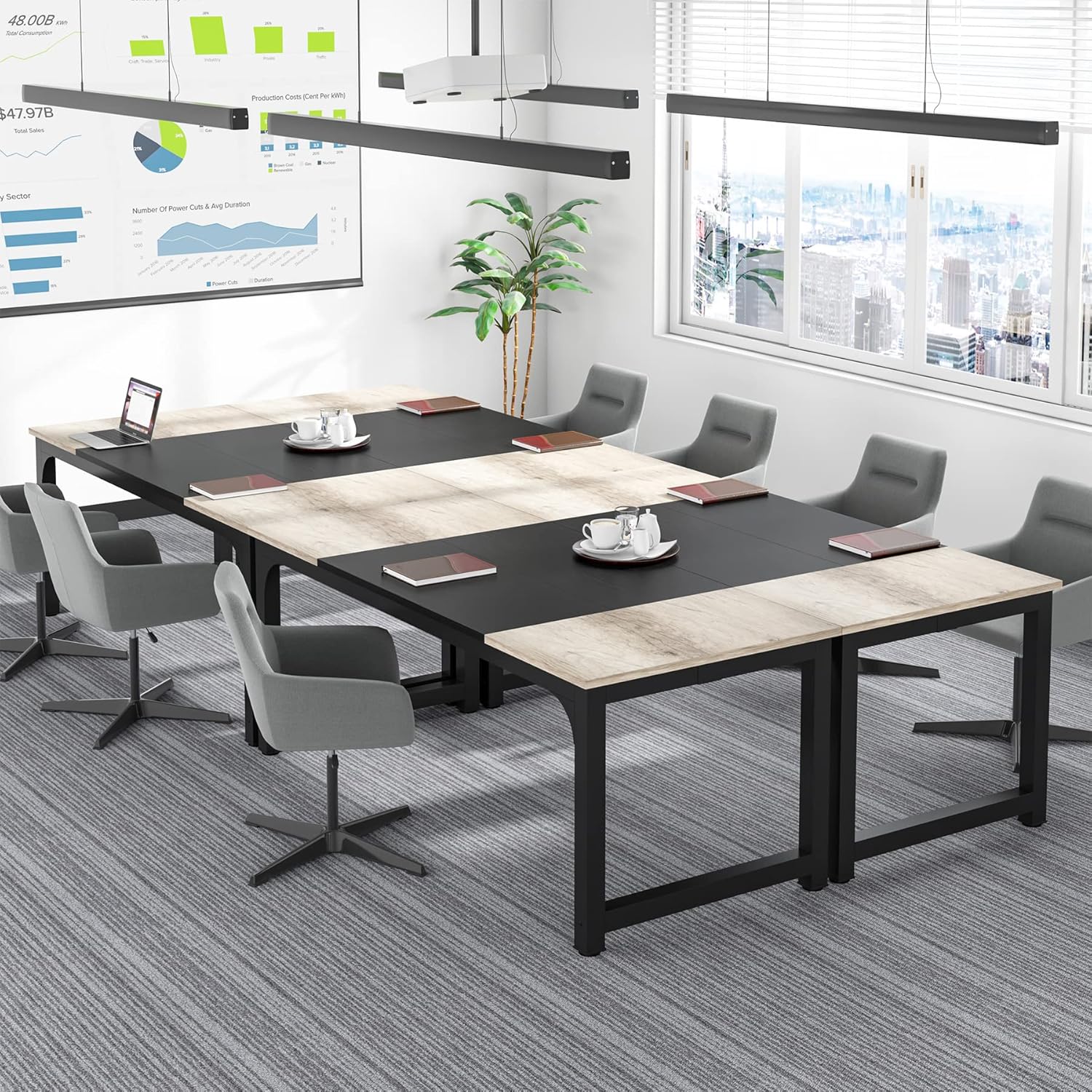 Schreibtisch, 180 x 80 x 75 cm Computertisch, PC Tisch, Bürotisch, für Home Office, Konferenztisch, Vintage-Grau Schwarz, Tribesigns, 5