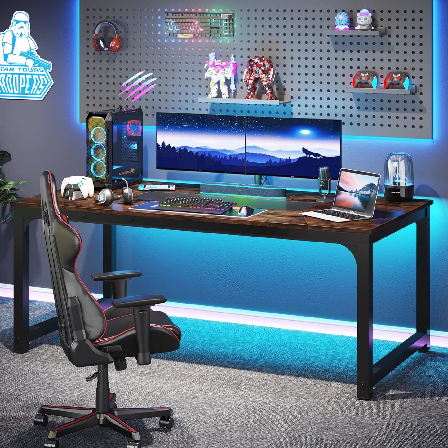Schreibtisch, 180 x 90 x 77 cm, Computertisch, PC Tisch, Bürotisch, Arbeitstisch, Konferenztisch, für Home Office, Rustikales Braun, Tribesigns, 10