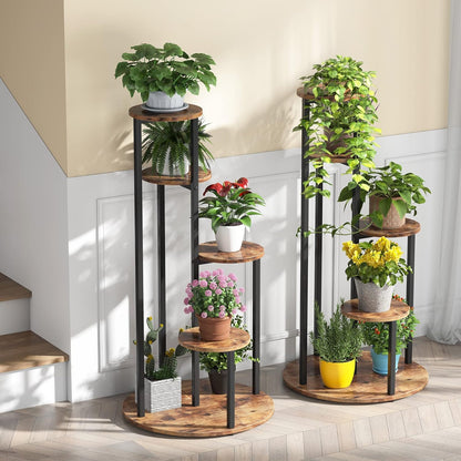 Blumenständer, 5 Etagen, Pflanzenständer hoch, 50 x 50 x 104 cm, Pflanzenregal Indoor, Blumenregal metall, für Terrasse, Braun Schwarz, Tribesigns, 11