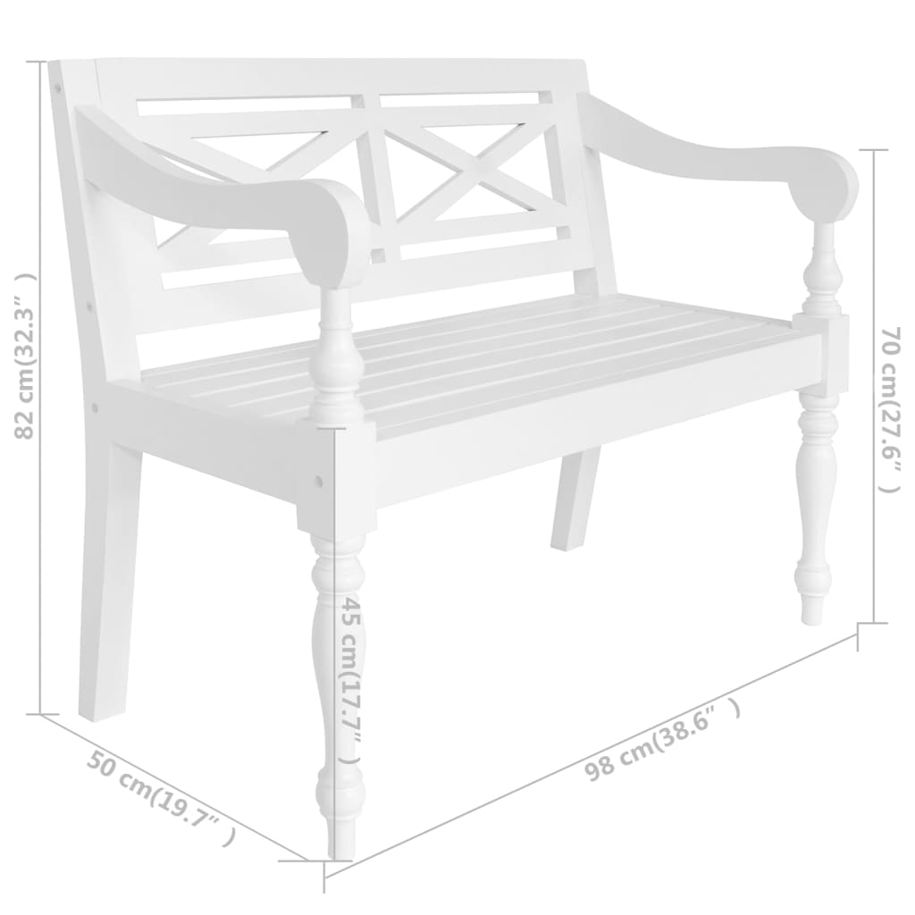 Sitzbank, und Rückenlehne, Batavia-Sitzbank, Bank zum Sitzen, Mahagoni Massivholz, 98 x 50 x 82 cm, Weiß, vidaXL, 6