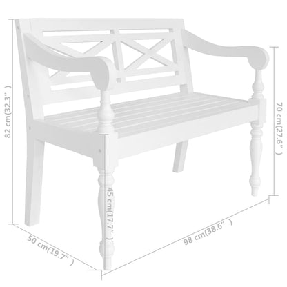 Sitzbank, und Rückenlehne, Batavia-Sitzbank, Bank zum Sitzen, Mahagoni Massivholz, 98 x 50 x 82 cm, Weiß, vidaXL, 6