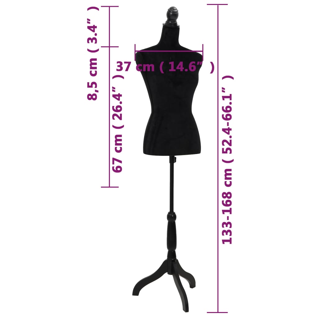 Damenbüste Schneiderpuppe Büste Torso Angezogen Mannequin Schwarz, vidaXL, 7