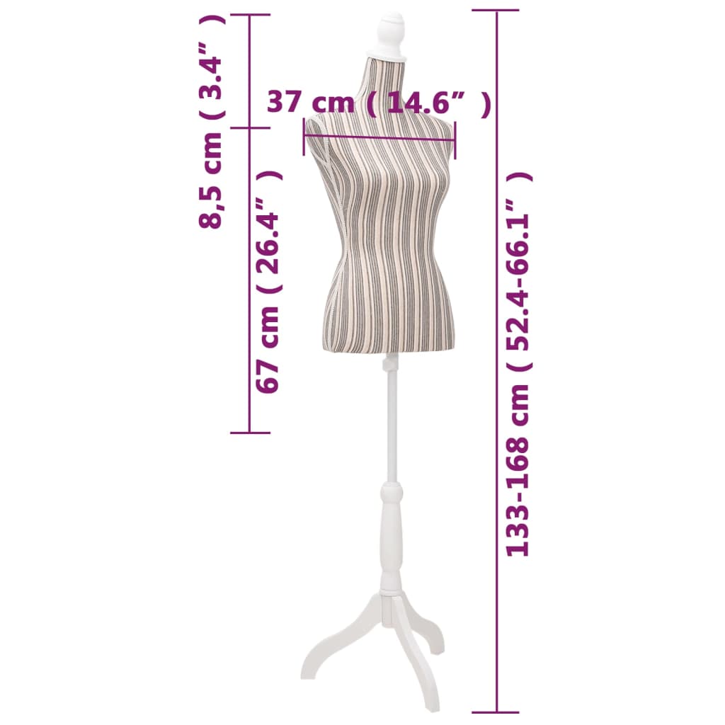 Damenbüste Schneiderpuppe Büste Torso Mannequin Leinen mit Streifen, vidaXL, 7
