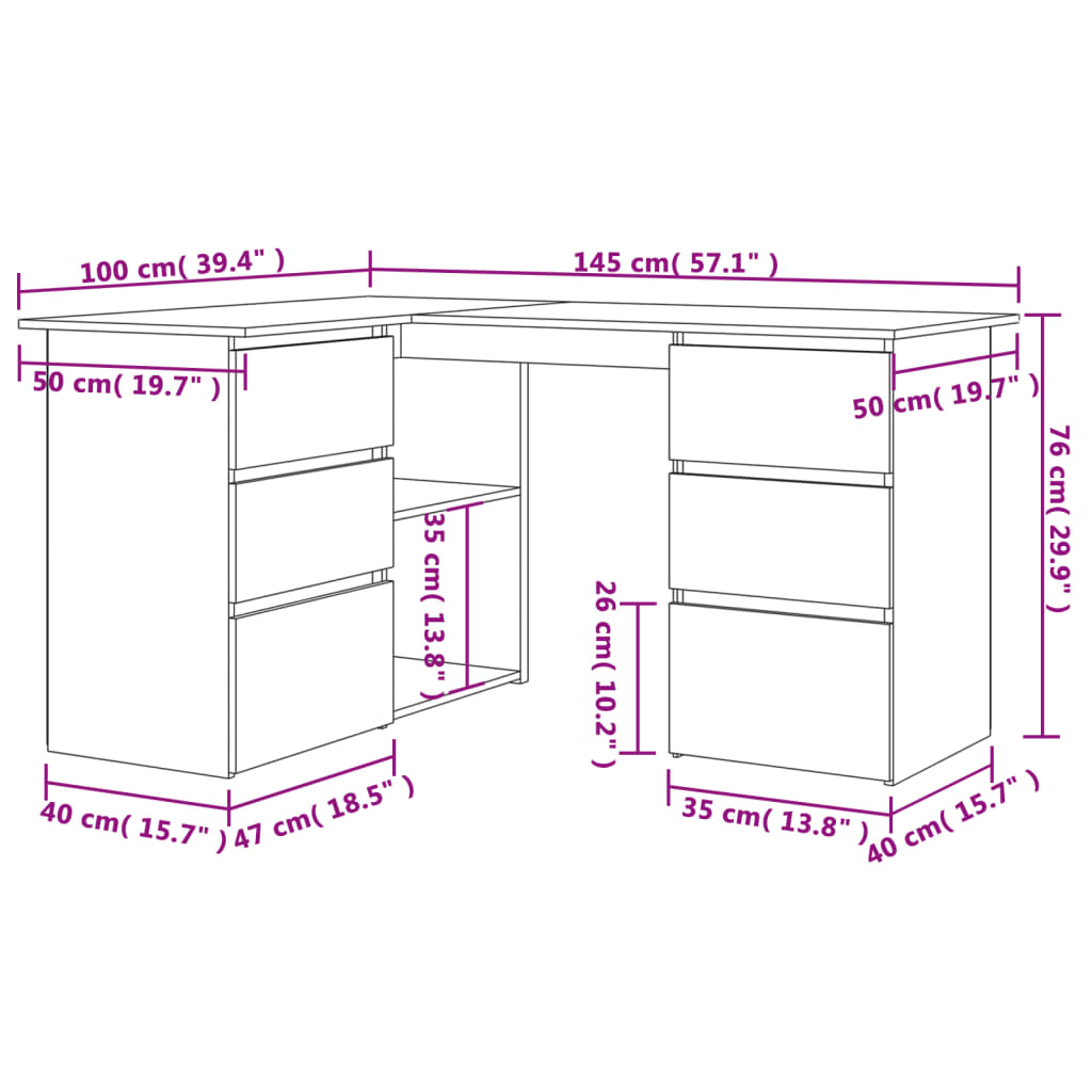 vidaXL - Eckschreibtisch Sonoma-Eiche 145x100x76 cm Holzwerkstoff