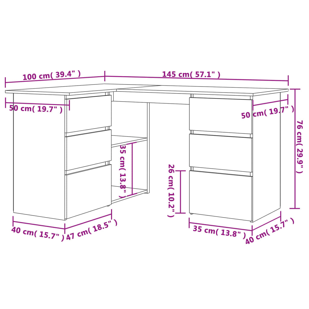 vidaXL - Eckschreibtisch Betongrau 145x100x76 cm Holzwerkstoff