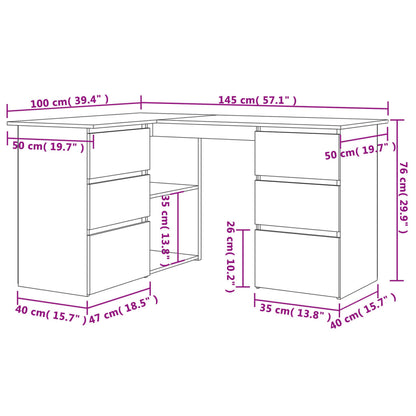 vidaXL - Eckschreibtisch Betongrau 145x100x76 cm Holzwerkstoff