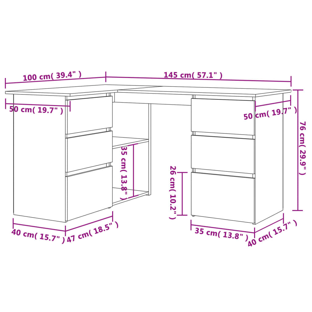 vidaXL - Eckschreibtisch Hochglanz-Weiß 145x100x76 cm Holzwerkstoff