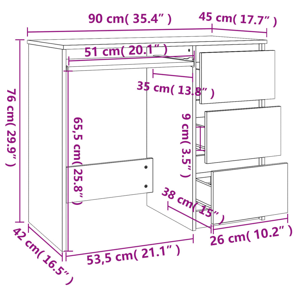 vidaXL - Schreibtisch Hochglanz-Weiß 90x45x76 cm Holzwerkstoff