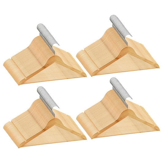 Kleiderbügel Holz, Set 100 Stk. Hosen Kleiderbügel, mit Hosenstange, Kleiderbügel, Rutschfest, drehbarer Haken, Natürliche farbe, Hartholz, vidaXL, 2