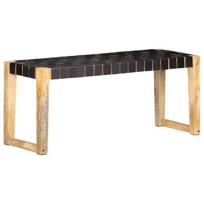 Sitzbank, Bank, 110 x 35 x 45 cm, Echtleder und Massivholz Mango, Schwarz, vidaXL, 8