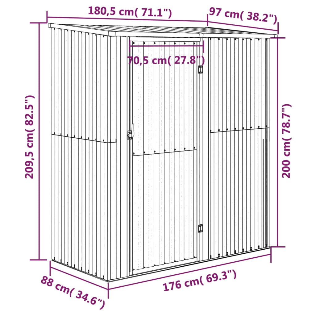 Geräteschuppen, Gerätehaus, Gartenschrank Wetterfest, Gerätehaus metall, Outdoor schrank, Verzinkter Stahl, Grün, vidaXL, 7