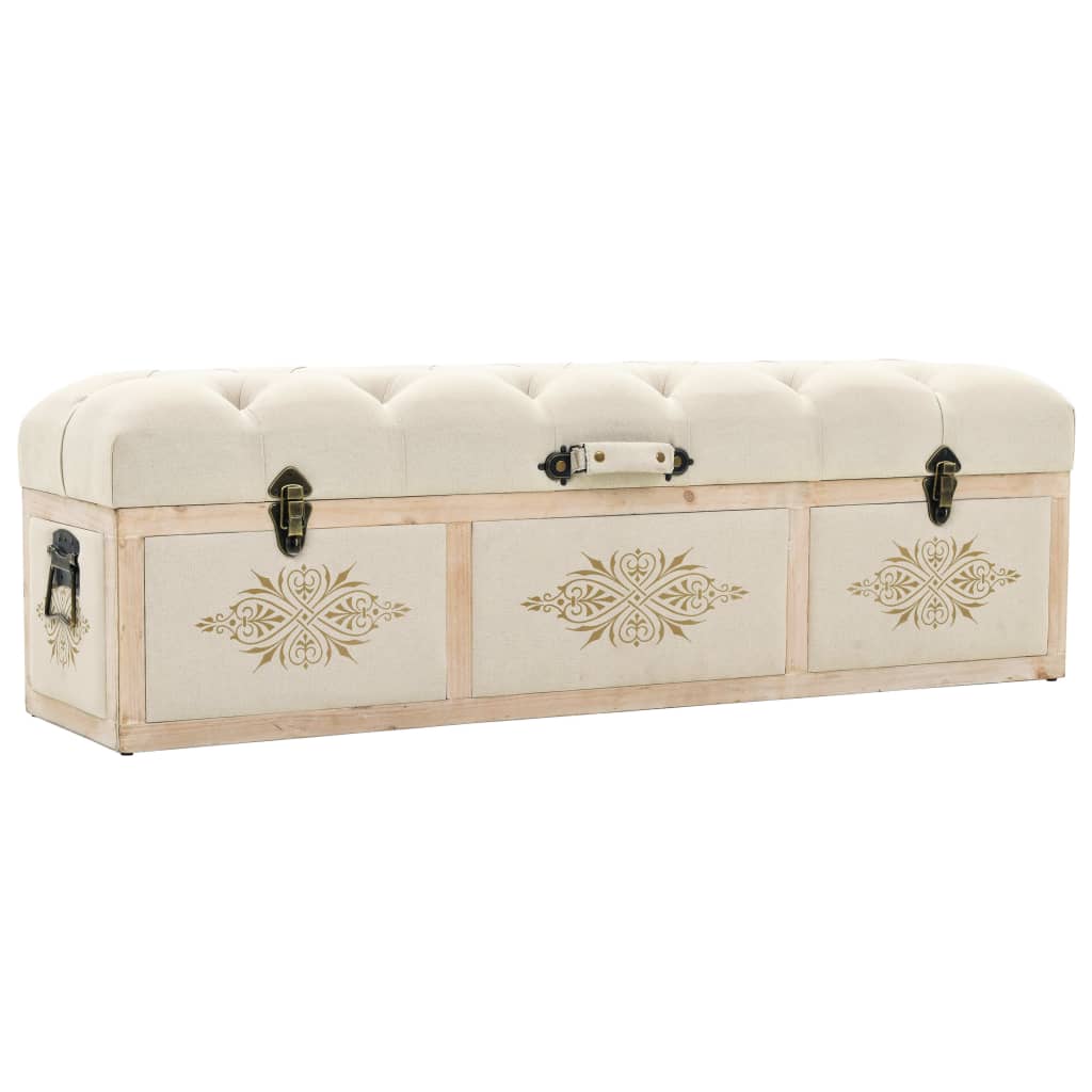 Sitzbank mit Stauraum, Bank zum Sitzen, 110 x 30 x 38 cm, Massivholz Tanne und Stoff, Creme, vidaXL, 1