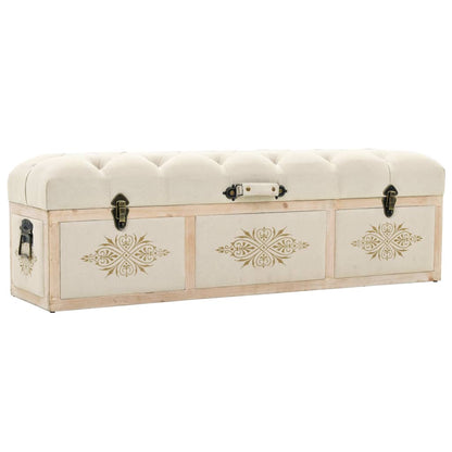 Sitzbank mit Stauraum, Bank zum Sitzen, 110 x 30 x 38 cm, Massivholz Tanne und Stoff, Creme, vidaXL, 1